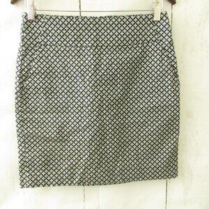 Ann Taylor Skirt 2 Blue Green Geometric Print Pencil Straight Pockets